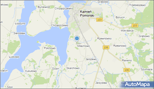 mapa Miłachowo, Miłachowo gmina Kamień Pomorski na mapie Targeo